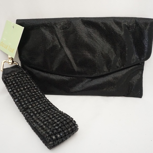 Deux Lux Black Small Fabric Evening Party Clutch - Picture 1 of 5